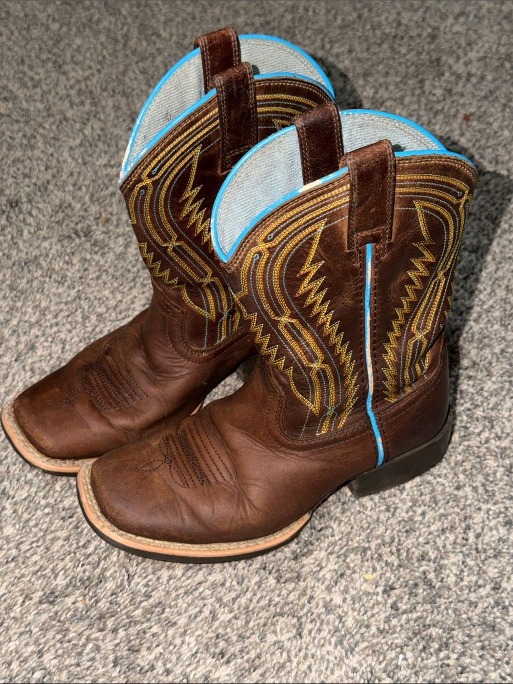 ARIAT Children’s Chute Boss Brown Leather Square toe Cowboy Boots Size US 12.5